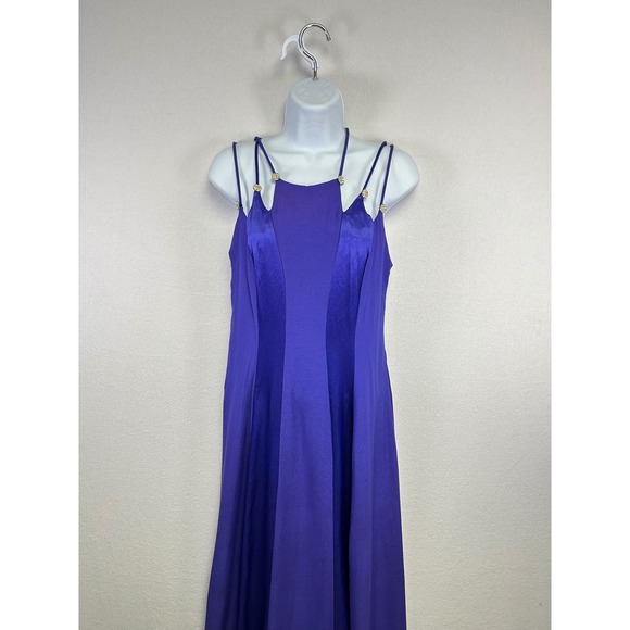 L.A. GLO‎ Vintage Purple Halter Neck Rhinestone Strappy Formal Evening Gown - Picture 3 of 10